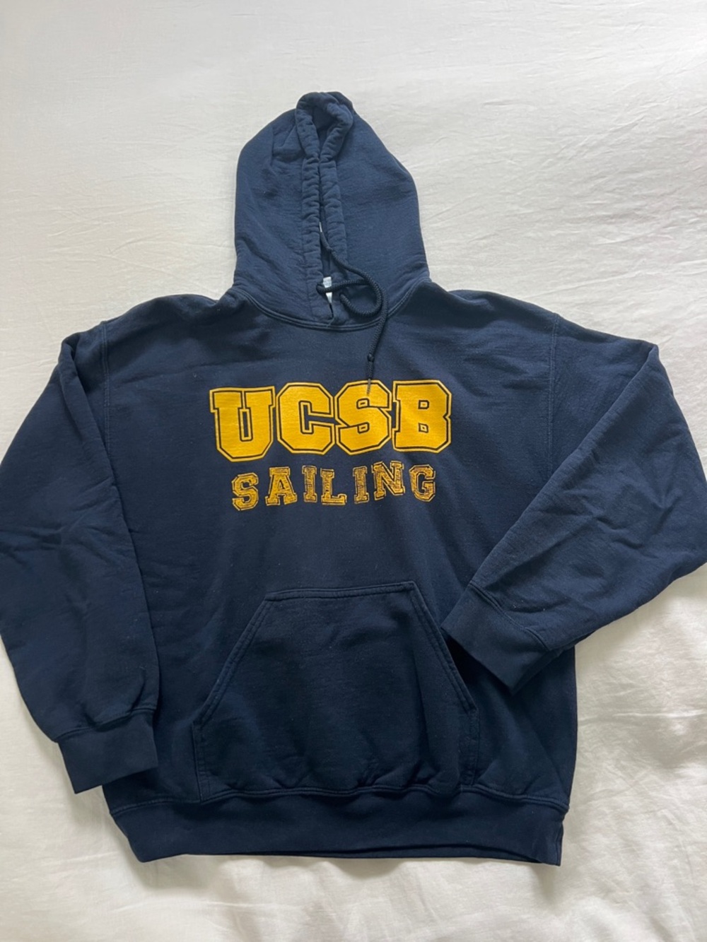 Gildan Navy Hoodie with Gold UCSB Sailing Logo